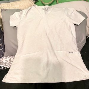 White with small gray stripes figs scrub top
